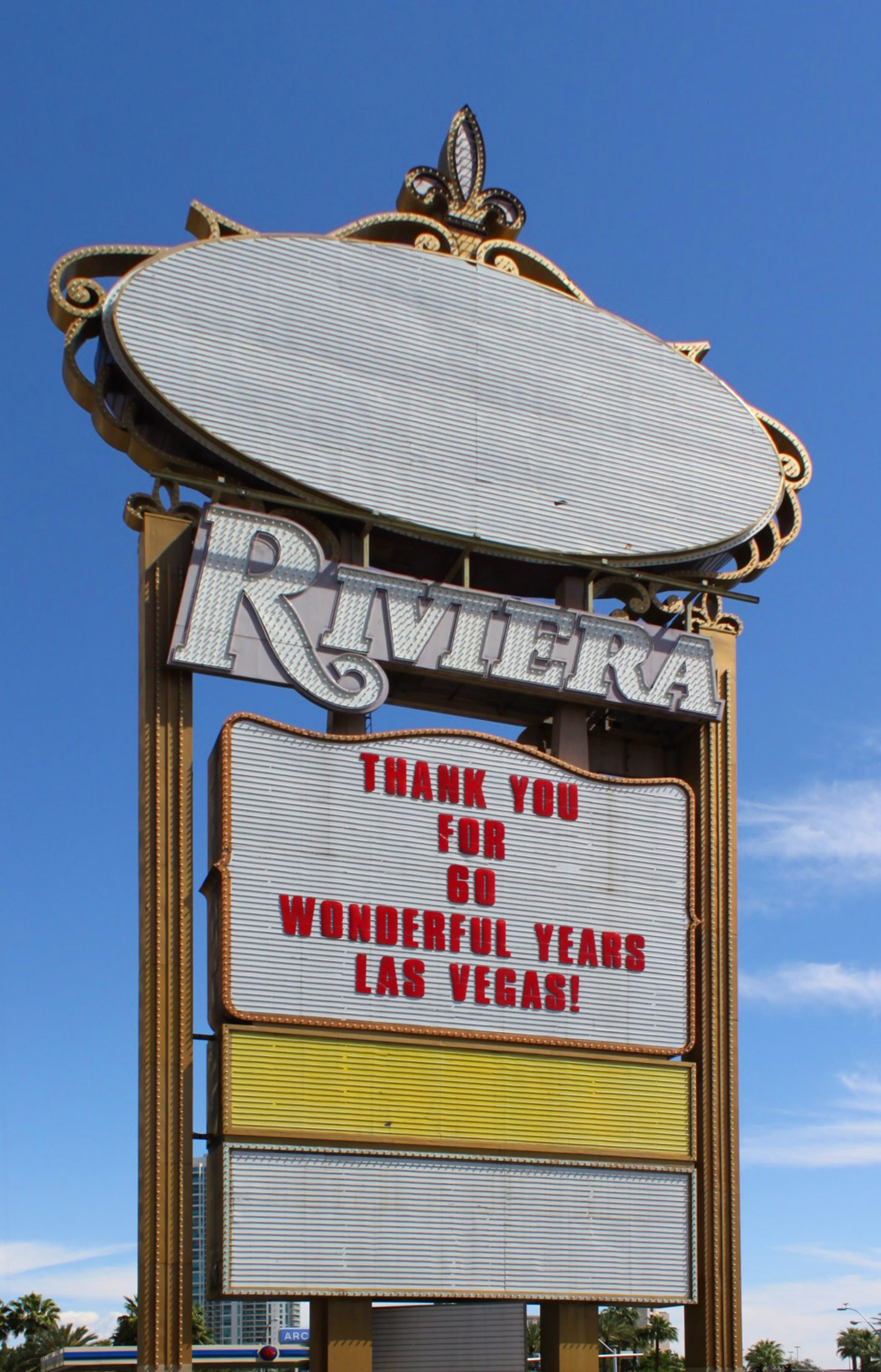 Las Vegas, Nevada, USA. 30th Apr, 2015. The Riviera Hotel and Casino, one  of the last standing old-time casinos in Las Vegas, Nevada is closing it's  doors on May 4, 2015 at